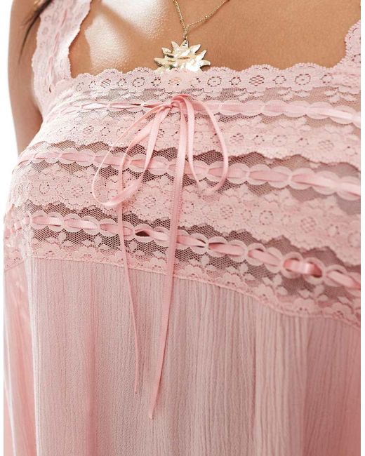 Miss Selfridge Pink Lace Trim Cheese Cloth Mini Dress