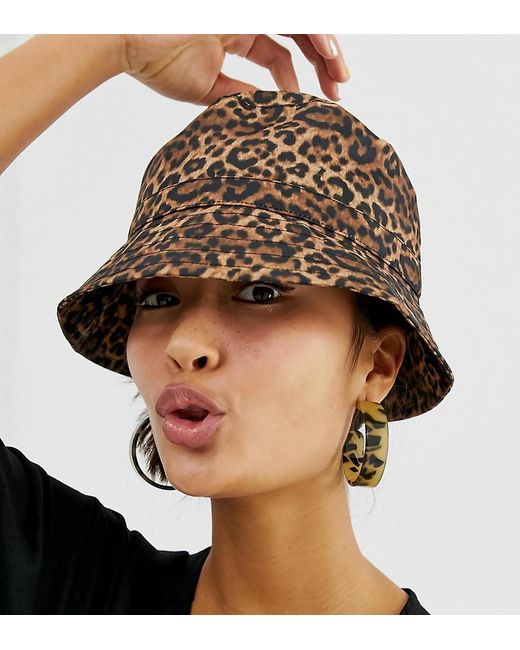 Monki Denim Leopard Print Bucket Hat in 