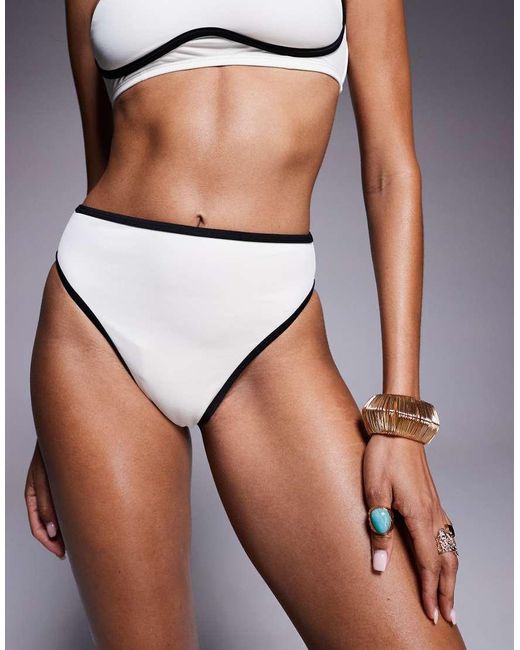 Wolf & Whistle Gray High Waist Bikini Bottom With Contrast Binding