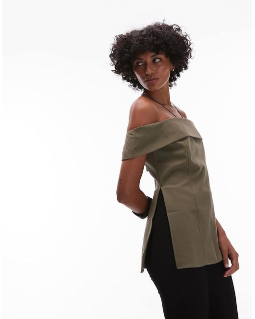 Top Taglio Lungo Kaki Strutturato Con Scollo Bardot di Mango in Black