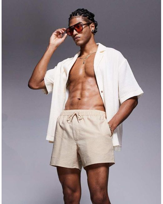 ASOS White Seersucker Swim Shorts for men