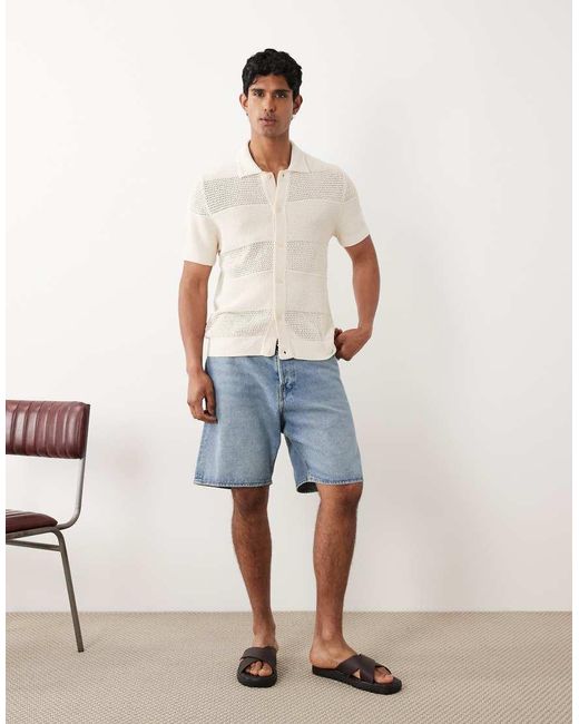 Mango Natural Linen Blend Textured Knitted Short Sleeve Shirt for men