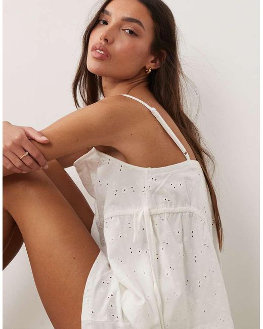 ASOS White Tie Side Pleat Detail Broderie Singlet