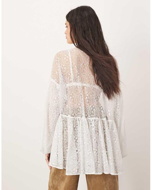 ARRANGE White Sheer Delicate Lace Volume Blouse