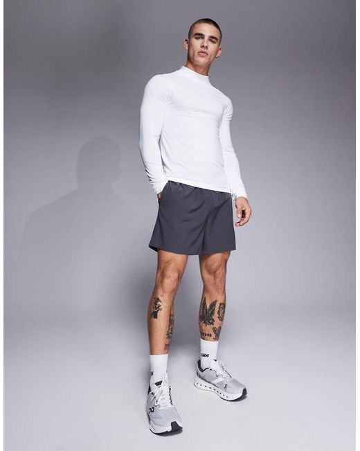 4505 White Icon Active Quick Dry Muscle Fit Base Layer Training Long Sleeve Mock Neck Top for men