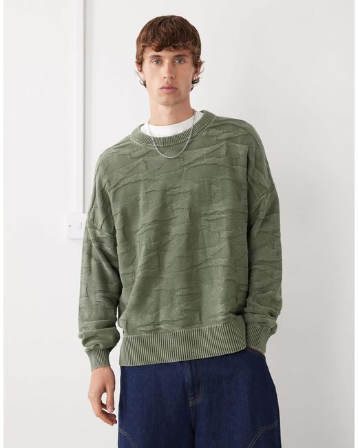 Weekday Men's Green Oversized Sweater With 3d Texture