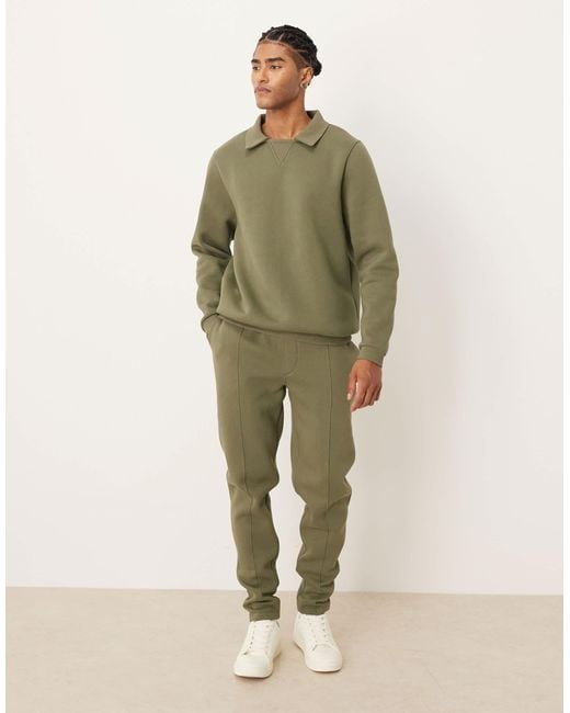 ASOS Green Relaxed Polo Sweatshirt With Ribbed Collar for men