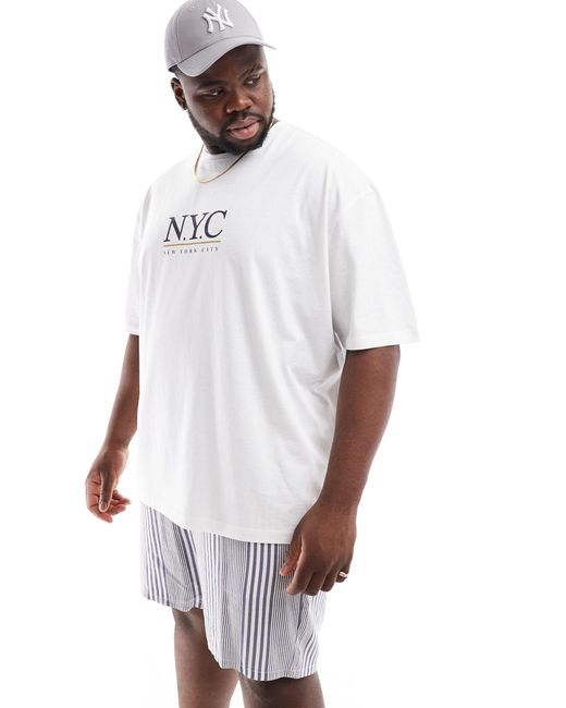 T-shirt oversize bianca con stampa nyc sul petto di ASOS in White da Uomo
