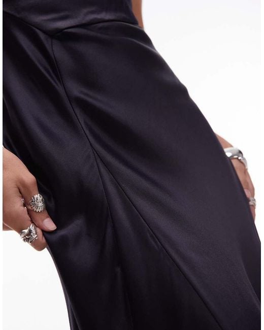& Other Stories Blue Satin Crepe Midi Dress With Drape Neck