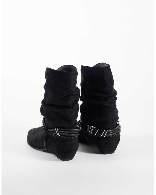 Public Desire Blue Peta Ruched Low Ankle Boots