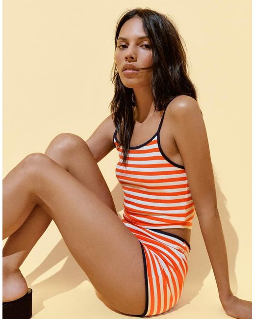Pull&Bear Red Striped Ribbed Shorts