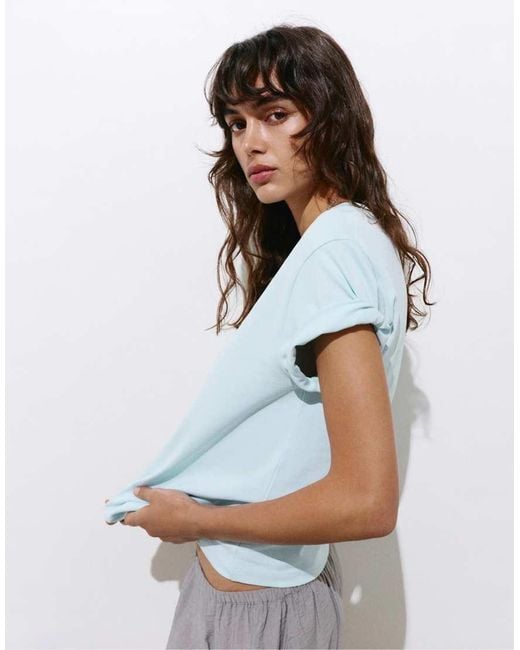 Pull&Bear Blue Basic Short Sleeve T-shirt