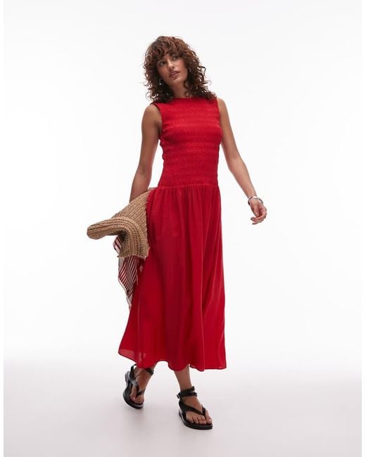 Mango Red Shir Body Dropped Waist Midi Dress