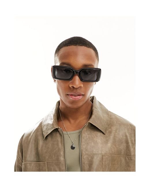 New Look Black Rectangle Framed Sunglasses for men