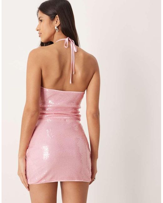ASOS Pink Co-Ord Allover Sequin Mesh Mini Skirt