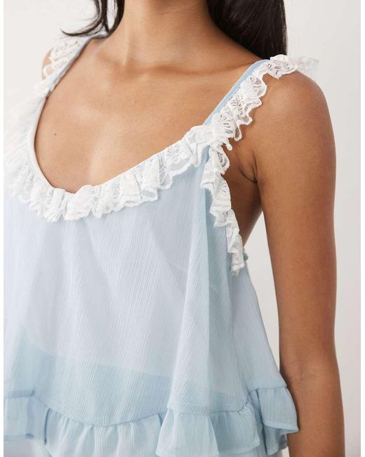 Miss Selfridge Blue Lace Trim Playsuit