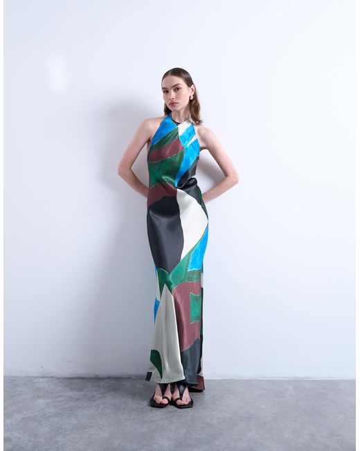 TOPSHOP Red Satin Halterneck Dress