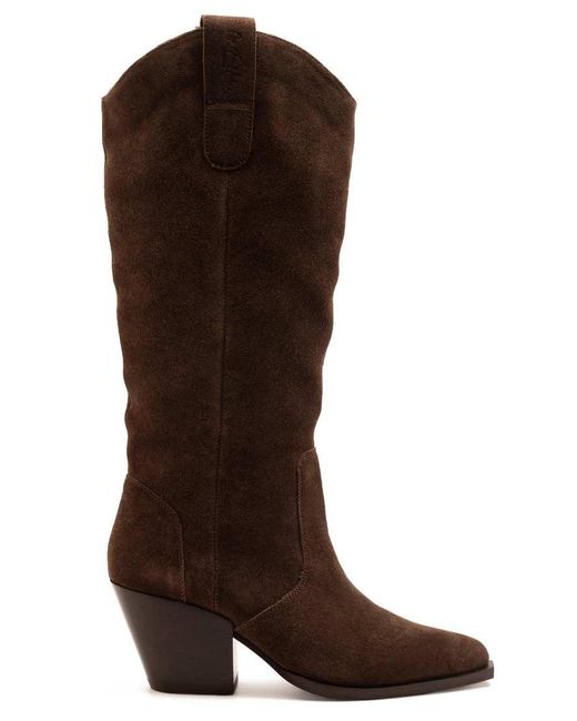 OFF THE HOOK Brown Austin Suede Pointed-Toe Knee-High Western Boots