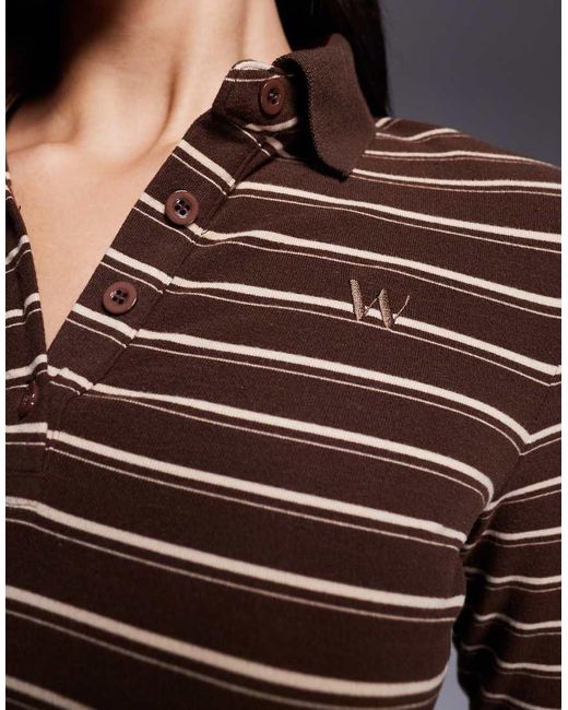 Wanderdoll Brown Frankie Premium Heavyweight Jersey Collar Detail Long Sleeve Polo Top Co-Ord