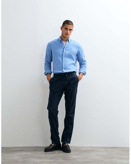 Polo Ralph Lauren Blue Custom Fit Long Sleeve Linen Shirt for men