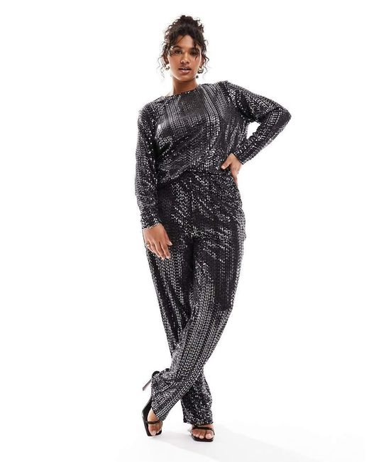 Pieces Plus Black Pieces Curve Sequin High Waisted Trousers Co-ord