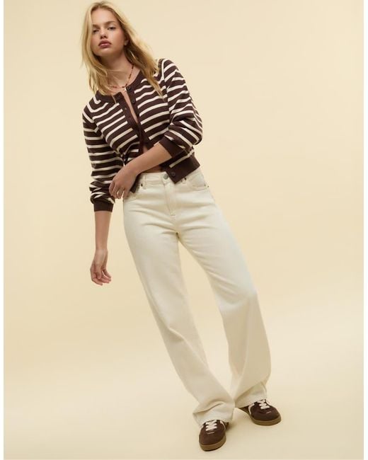 Stradivarius Brown Knit Cardigan With Buttons And Raglan Sleeves