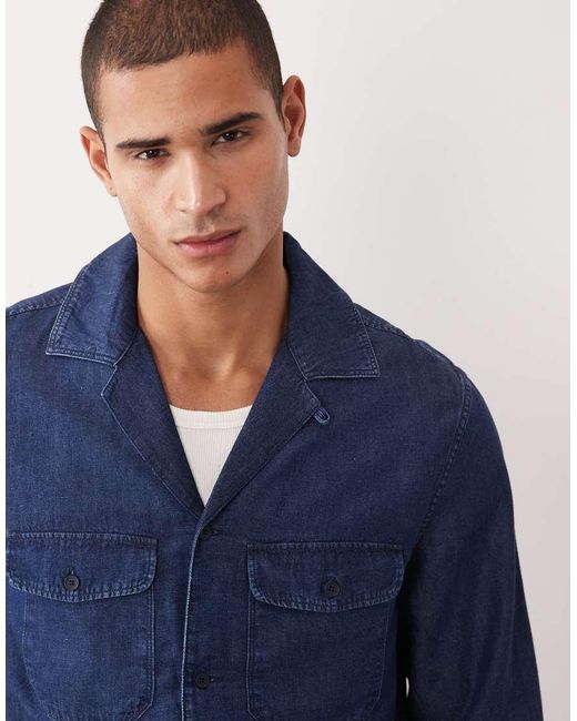 Mango Blue 100% Linen Long Sleeve Denim Look Shirt for men