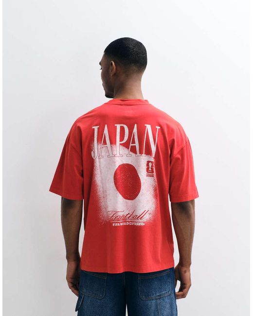 ASOS Red Oversized Tee With Fifa World Cup Japan Print for men
