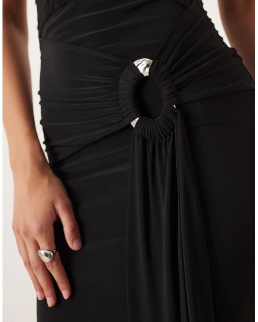 ASOS Natural Lace Inset Maxi Dress With Scoop Neck And Drape Detail