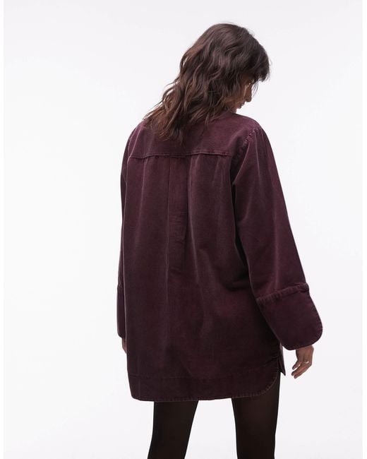 ASOS Red Cord Mini Shirt Dress With Wide Cuffs And Oversized Pockets