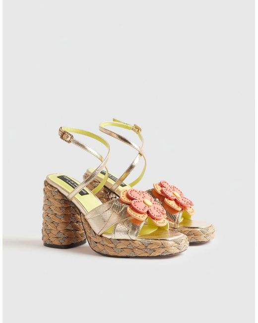 River Island Metallic Raffia Heel Flower Sandals