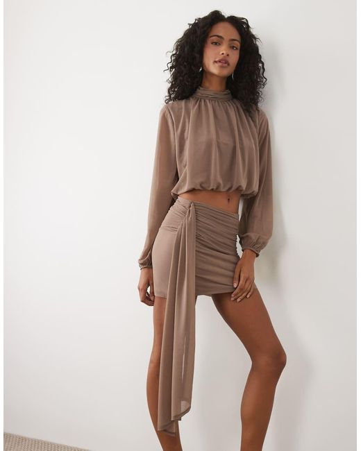 ASOS Brown Semi Sheer Mesh Drape Detail Mini Skirt