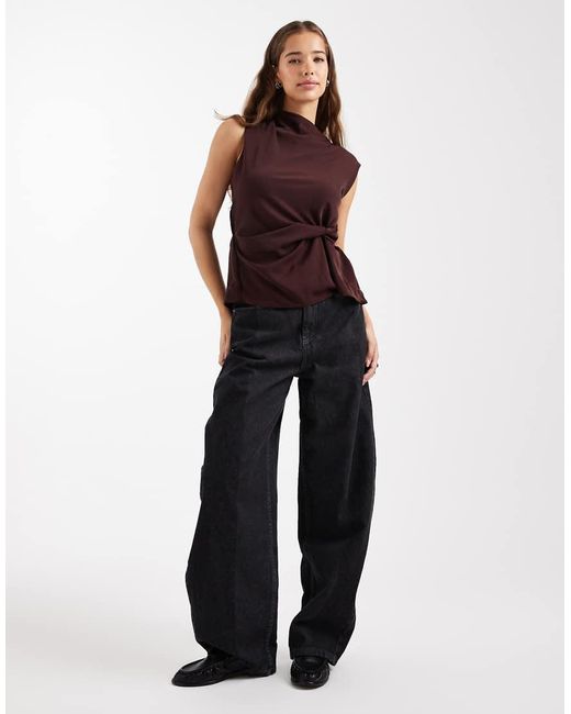 ASOS Red Cowl Neck Sleeveless Top With Twist Waist Detail
