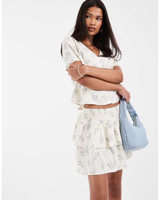 ONLY Natural Floral Print Ruffle Mini Skirt Co-ord