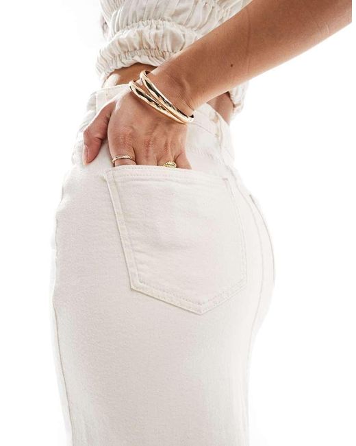 ONLY White Front Split Denim Midi Skirt
