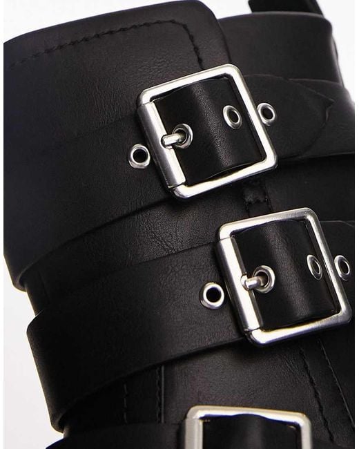 TOPSHOP Black Luke Chunky Biker Boots With Buckle Detail