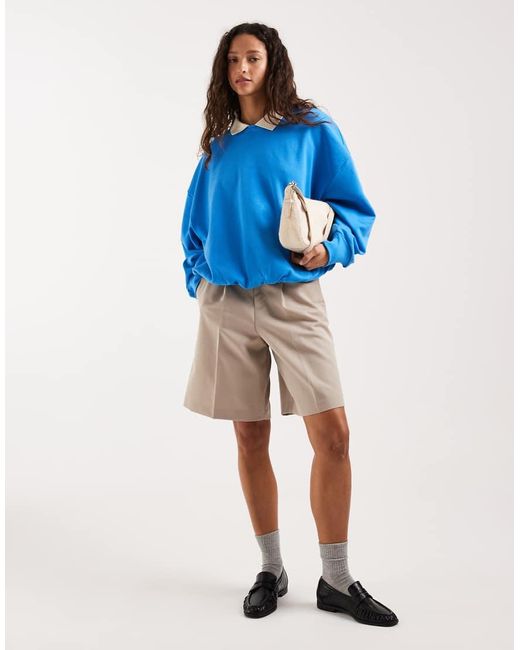 ASOS Blue Premium Bubble Hem Rugby Sweatshirt