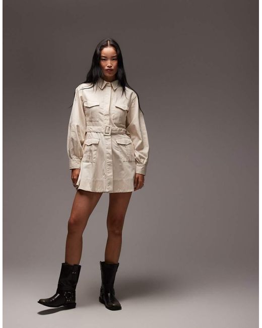 ASOS Natural Utility Shirt Mini Dress With Belt