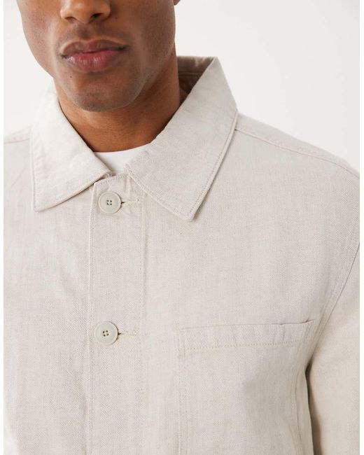 Mango Natural Linen Blend Denim Look Button Up Jacket for men