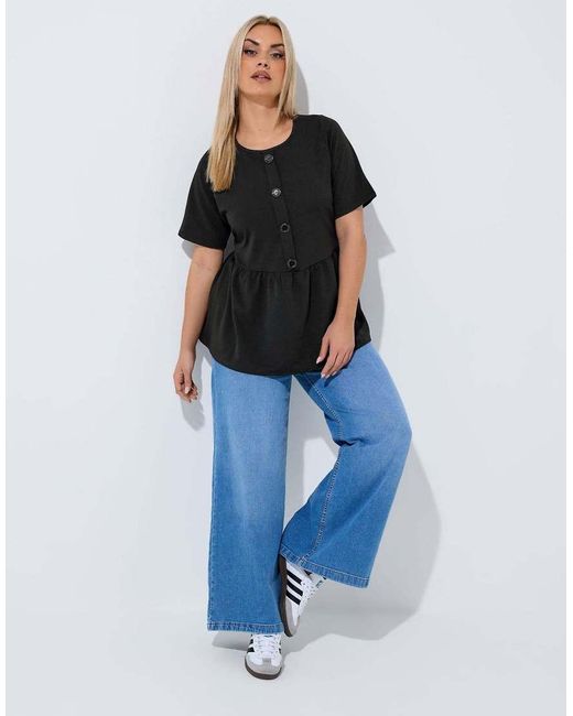 Yours Clothing Black Button Peplum Top