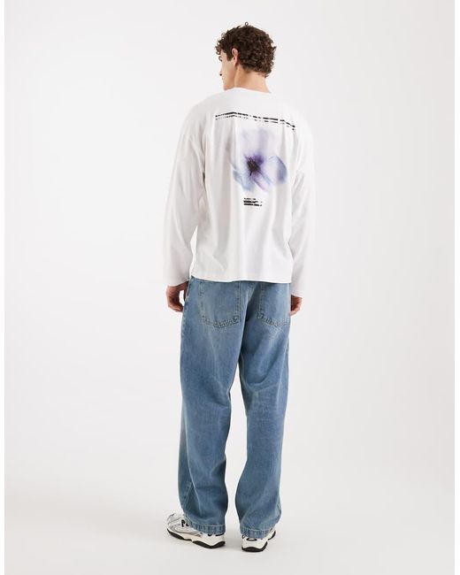 ASOS White Long Sleeve Oversized T-shirt With Blurred Flower Graphic for men
