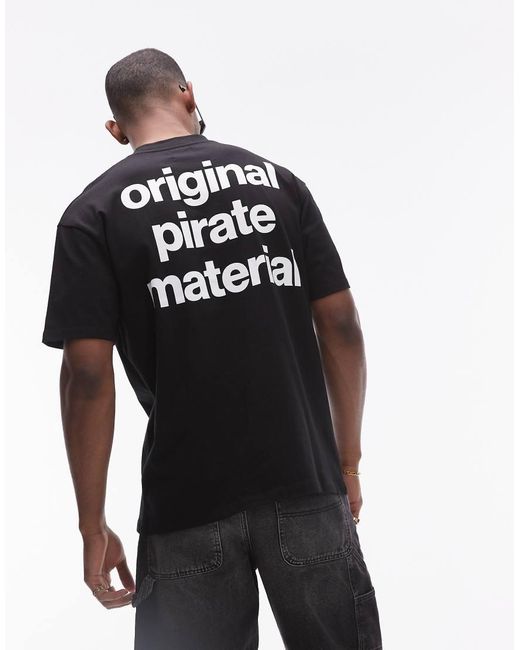 Topman Black X The Streets Premium Oversized Fit T-Shirt With Front And Back Pirate Material Embroidery Print for men