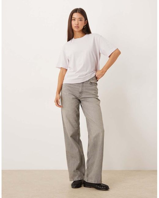 Gina Tricot Recht T-Shirt Met Korte Mouwen in het White
