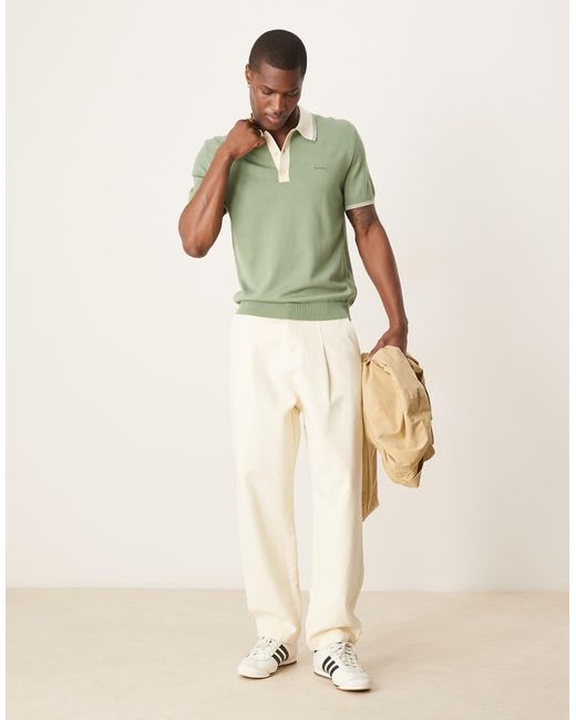 Gant Gebreide Polo Met Logo, Korte Mouwen En Gekleurd Randje in het Green voor heren