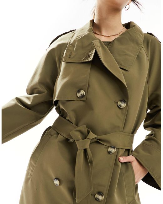 Vero Moda Green High Neck Belted Maxi Trench Coat