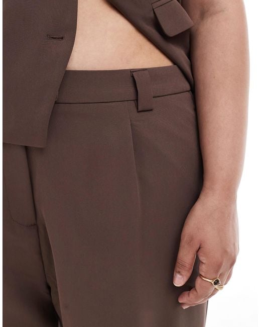 Pieces Plus Brown Pieces Curve Tailored Multiway Button Leg Trouser Co-ord