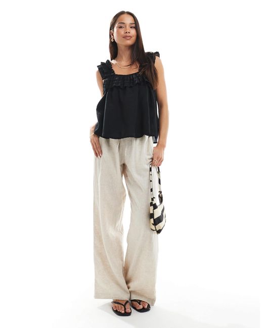 Vero Moda Black Pleated Ruffle Trim Cami