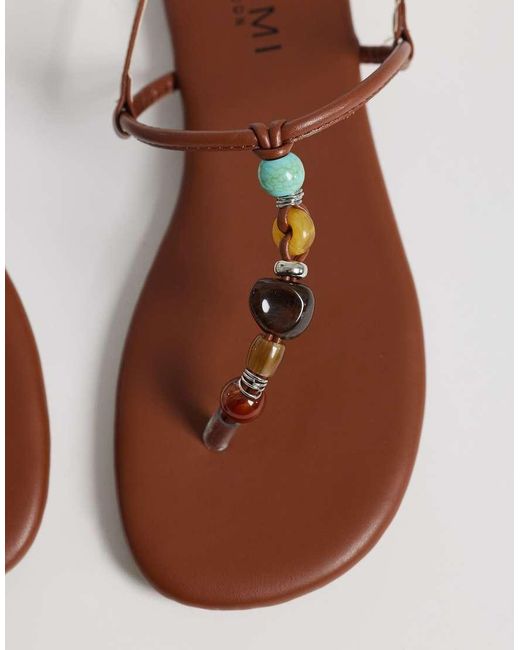 SIMMI Brown Simmi London Wide Fit Ishah Flat Sandals With Stones
