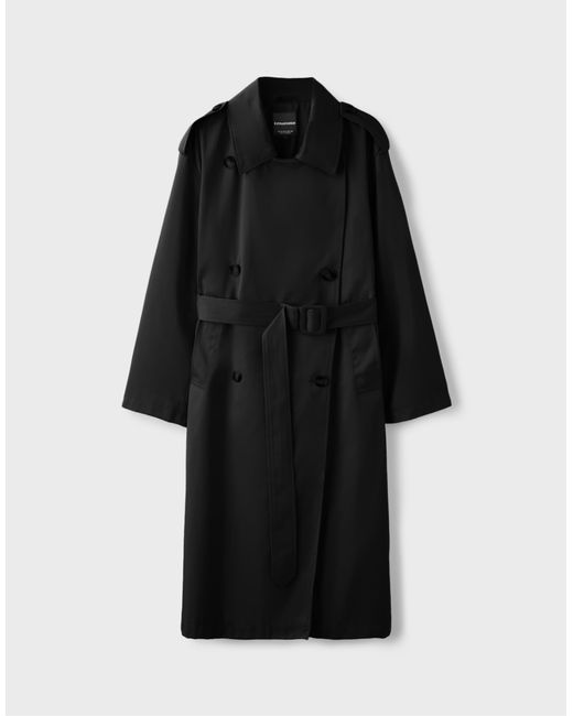 Stradivarius Black Langer basic-trenchcoat