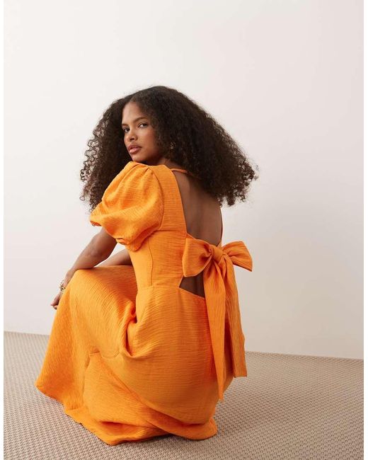 Nobody's Child Orange Occasion Zola Puff Sleeve Midaxi Dress